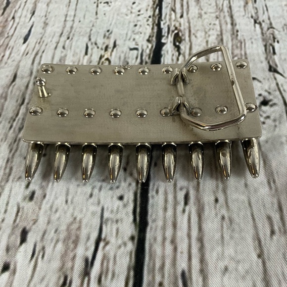 Ammunition 9 Bullet Belt Buckle Polished Silver Metal Fake Bullet Belt Accessory - Picture 4 of 4